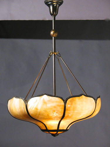 Large Caramel/Amber Leaded Glass Inverted Dome